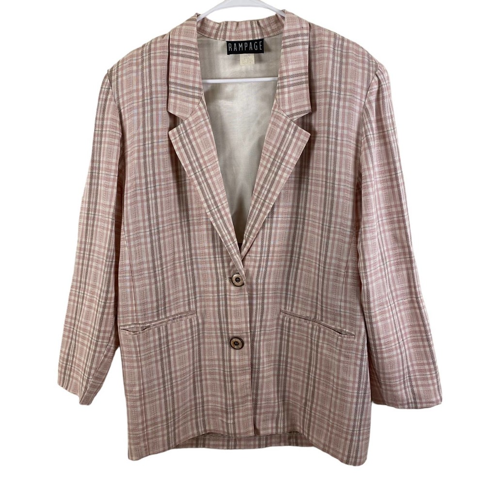 Vintage Rampage Pink Rayon Plaid Oversized Blazer